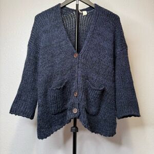 Moth Chunky Button Front Cardigan Wool Blend Sweater Fuzzy Size Small